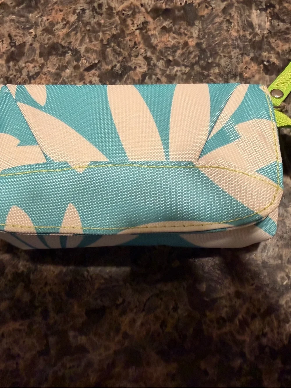 All For Color Turquoise Floral Lipstick Zippered Pouch with  Mirror.  Retired.